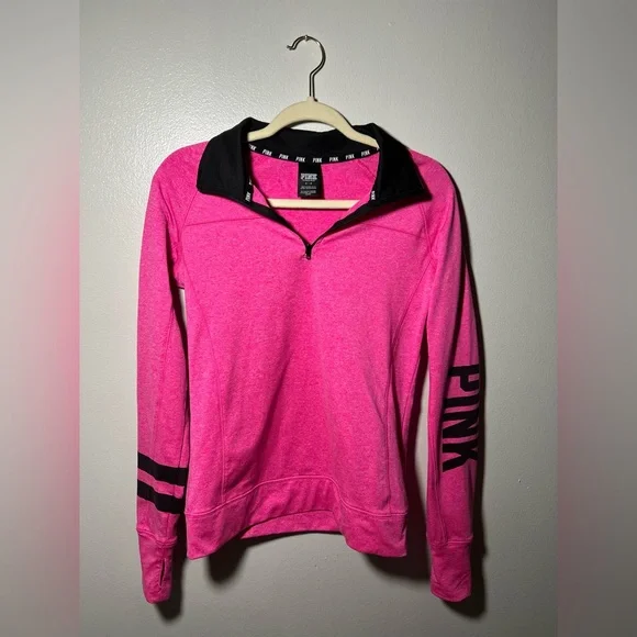 PINK Victoria's Secret Bright Pink Half-Zip Sweatshirt - Picture 1 of 6
